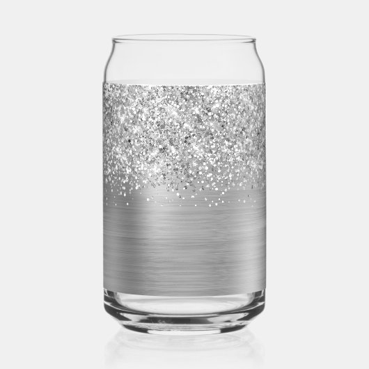 Glittery Silver Glam Name Blikvorm Glas (Achterkant)