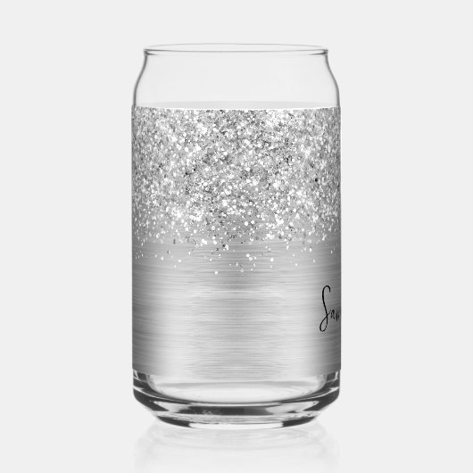 Glittery Silver Glam Name Blikvorm Glas (Rechts)