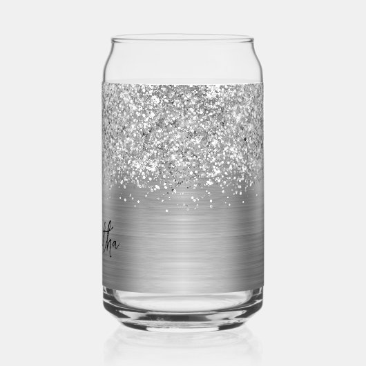 Glittery Silver Glam Name Blikvorm Glas (Links)
