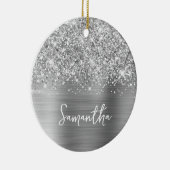 Glittery Silver Glam Name Foto Keramisch Ornament (Rechts)