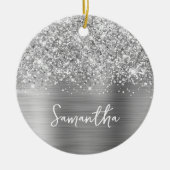 Glittery Silver Glam Name Keramisch Ornament (Voorkant)