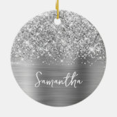 Glittery Silver Glam Name Keramisch Ornament (Achterkant)