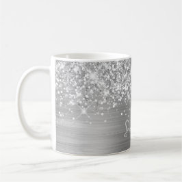 Glittery Silver Glam Name Koffiemok