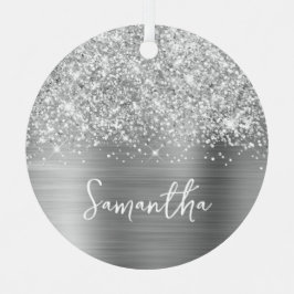 Glittery Silver Glam Name Metalen Ornament