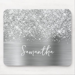 Glittery Silver Glam Name Muismat