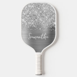 Glittery Silver Glam Name Pickleball Paddle