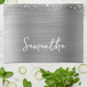 Glittery Silver Glam Name Theedoek (Gevouwen)