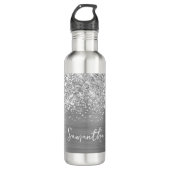 Glittery Silver Glam Name Waterfles (Voorkant)