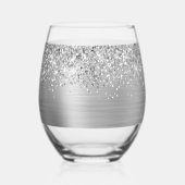 Glittery Silver Glam Name Wijnglas Zonder Voet (Achterkant)