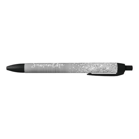 Glittery Silver Glam Name Zwarte Inkt Pen (Bodem)