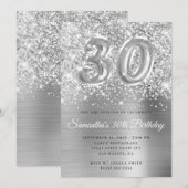 Glittery Silver Glam Number 30th Birthday Kaart (Voorkant / Achterkant)