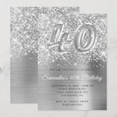 Glittery Silver Glam Number 40th Birthday Kaart (Voorkant / Achterkant)