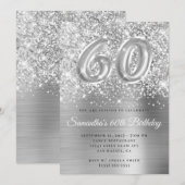 Glittery Silver Glam Number 60th Birthday Kaart (Voorkant / Achterkant)