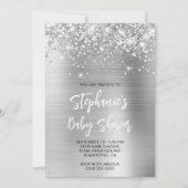 Glittery Silver Glam Online Registry Baby shower Kaart (Voorkant)