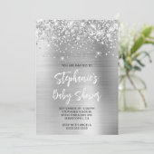 Glittery Silver Glam Online Registry Baby shower Kaart (Staand voorkant)