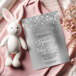 Glittery Silver Glam Online Registry Baby shower Kaart