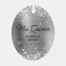 Glittery Silver Glam Quinceañera Ball Gown Foto Metalen Ornament