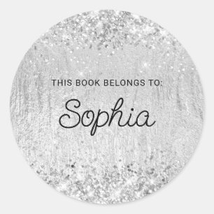 Glittery Silver Glam Texture Book Ronde Sticker