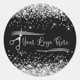 Glittery Silver Glam voor uw zwarte Logo Ronde Sticker
