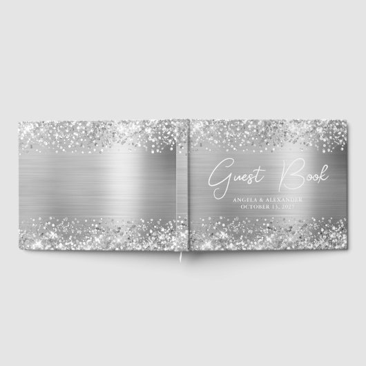 Glittery Silver Glam Wedding Gastenboek (Volledig)