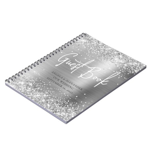 Glittery Silver Glam Wedding Guestbook Notitieboek (Linkerzijde)