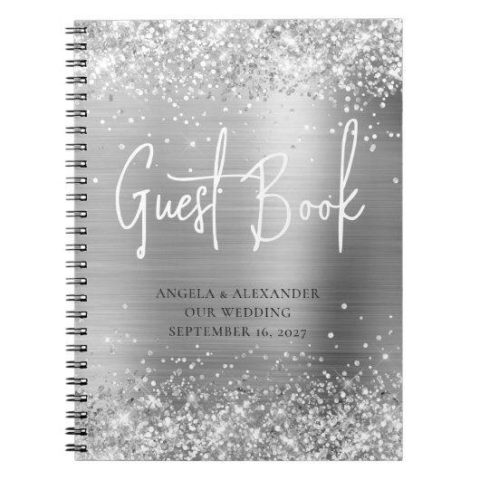 Glittery Silver Glam Wedding Guestbook Notitieboek (Voorkant)