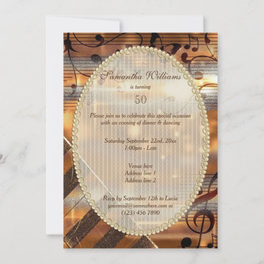 Glittery Silver & Gold Muzieknoten 50e verjaardag Kaart (Achterkant)