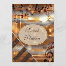 Glittery Silver & Gold Muzieknoten Sweet 16 Kaart