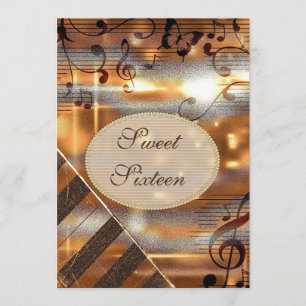 Glittery Silver & Gold Muzieknoten Sweet 16 Kaart