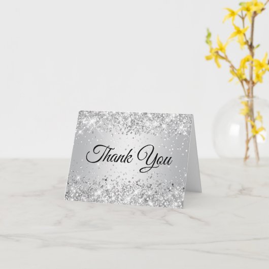 Glittery Silver Gradient Bedankt Kaart (Gele Bloem)