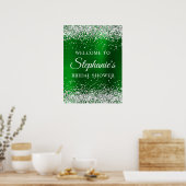 Glittery Silver Green Foil Bridal Shower Welcome Poster (Keuken)