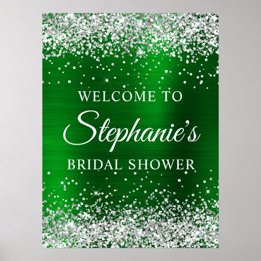Glittery Silver Green Foil Bridal Shower Welcome Poster (Voorkant)