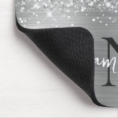 Glittery Silver Grey Glam Monogrammed Muismat (Hoek)