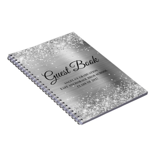 Glittery Silver High School Afstuderen Guest Notitieboek (Rechterzijde)