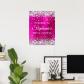 Glittery Silver Hot Pink Foil Bridal Shower Poster (Thuiskantoor)