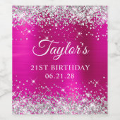 Glittery Silver Hot Pink Folie 21ste verjaardag Wijn Etiket (Enkel label)