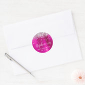 Glittery Silver Hot Pink Folie 60e Verjaardag Ronde Sticker (Envelop)