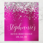 Glittery Silver Hot Pink Folie 60e Verjaardag Wijn Etiket (Enkel label)