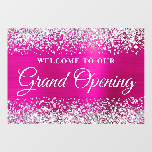 Glittery Silver Hot Pink Grand Opening Raamsticker (Vel)