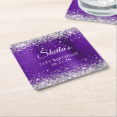 Glittery Silver Indigo Paarse Folie 21ste verjaard Kartonnen Onderzetters (Schuin)