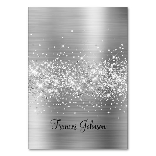 Glittery Silver Individuele Naam Plaats Kaarten (Voorkant)