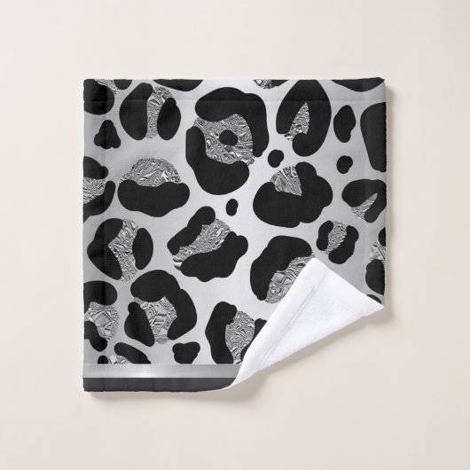 Glittery Silver Leopard Safari Print Bad Handdoek (Wasdoekje)
