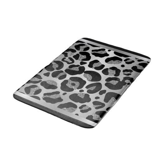 Glittery Silver Leopard Safari Print Badmat (Gekanteld)