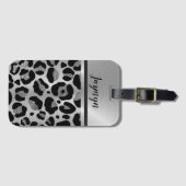 Glittery Silver Leopard Safari Print Bagagelabel (Voorkant (horizontaal))