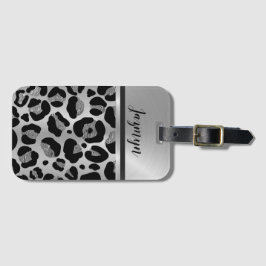 Glittery Silver Leopard Safari Print Bagagelabel