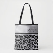 Glittery Silver Leopard Safari Print gepersonalise Tote Bag (Voorkant)