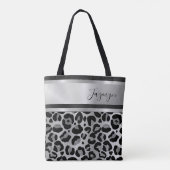 Glittery Silver Leopard Safari Print gepersonalise Tote Bag (Achterkant)