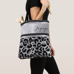 Glittery Silver Leopard Safari Print gepersonalise Tote Bag