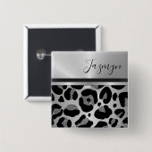 Glittery Silver Leopard Safari Print Vierkante Button 5,1 Cm (Voorkant /achterkant)