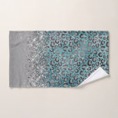 Glittery Silver Leopard Turquoise gepersonaliseerd Bad Handdoek (Handdoek)